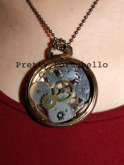 diy,watch necklace,pretty portobello,clockwork necklace