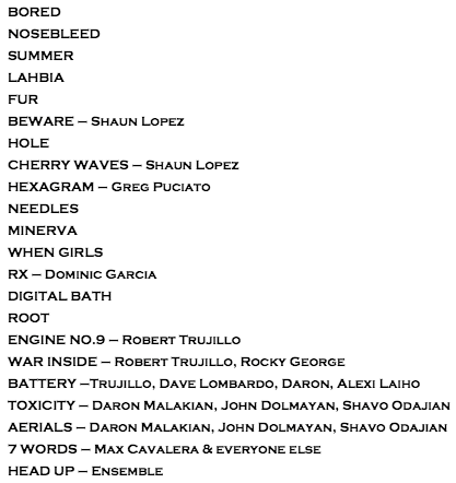 Сет-лист концерта Deftones 20 ноября 2009 года в клубе Avalon, Hollywood